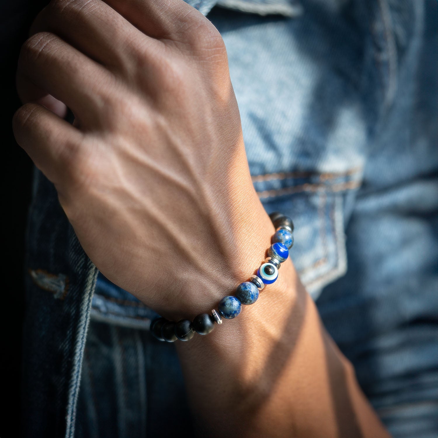 Natural Stone Jewellery Protective Lapis Lazuli Evil Eye Natural Stone Bracelet with Magsnap