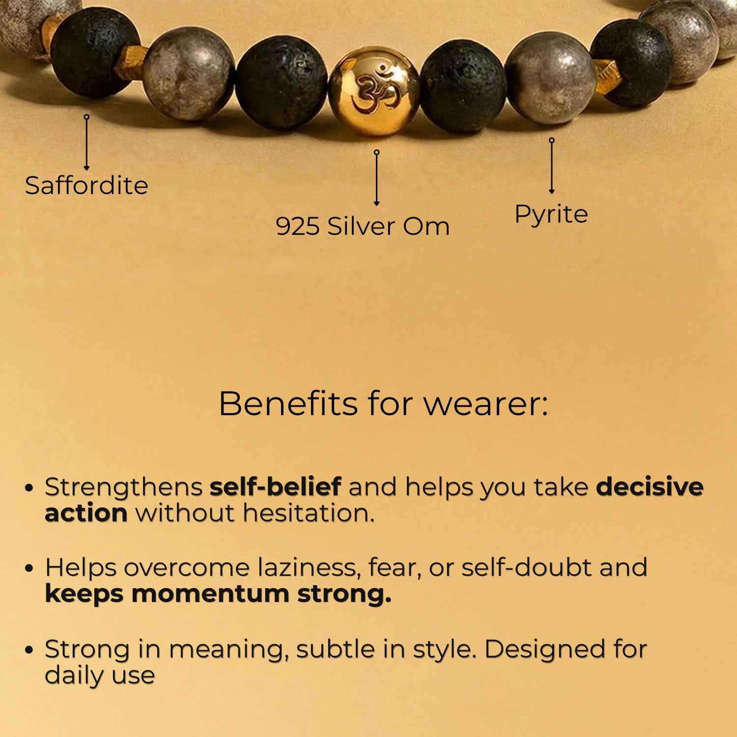 925 Sterling Silver Spiritual Om Pyrite Bracelet with Magsnap2