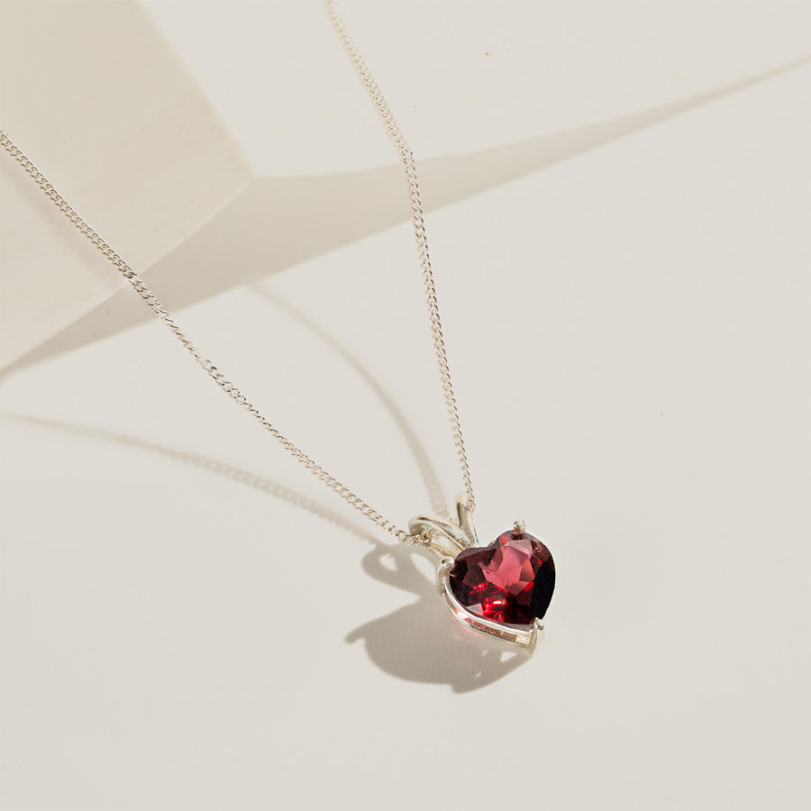 Pure 925 Silver Heart Necklace With Garnet Gemstone