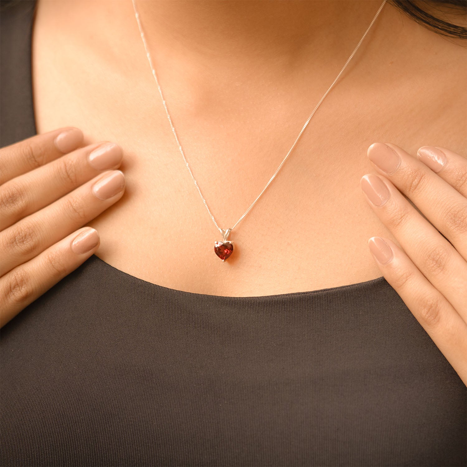 Pure 925 Silver Valentines Necklace With Garnet Gemstone