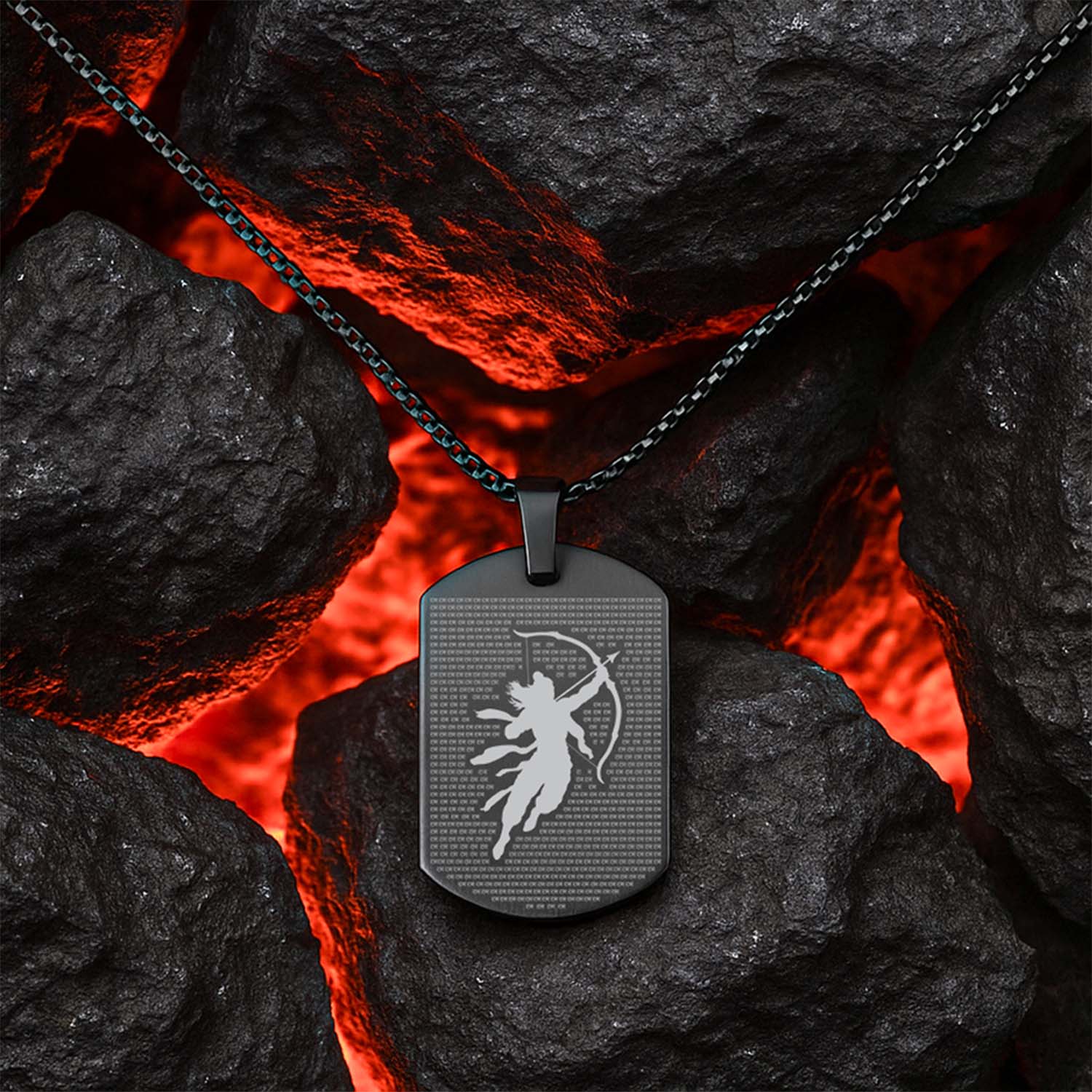 Ram MicroCarved Tag Necklace Black