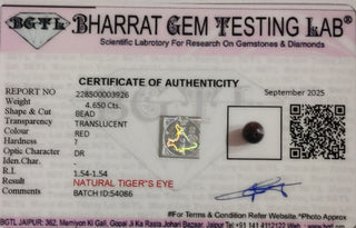 Red Tiger Eye lab certificate 6