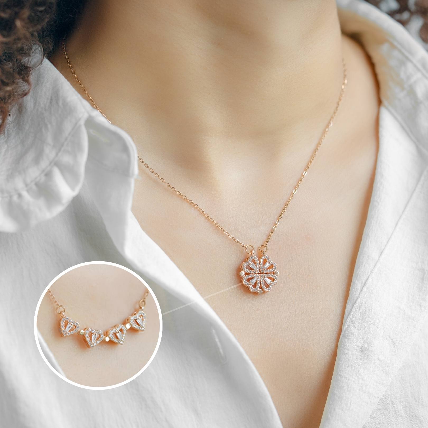 W Premium Jewellery Necklace Clover Magnetic Rose Gold