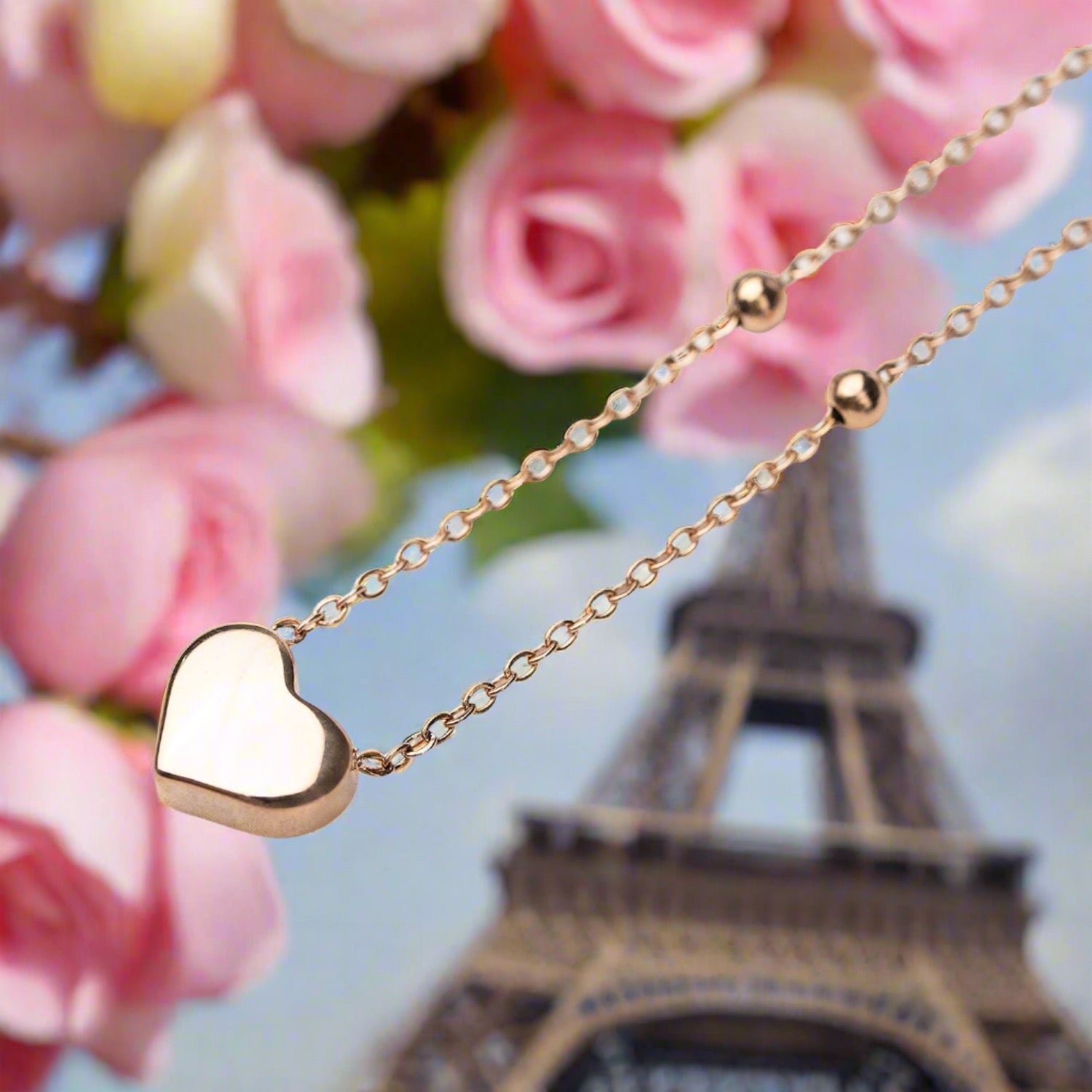 Rose Gold Paris Heart Necklace