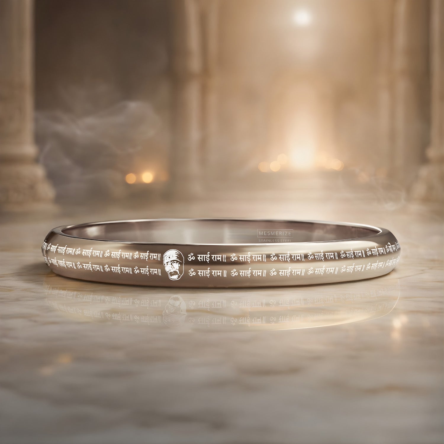 Silver Om Sai Ram MicroCarved Round Curved Kada Silver