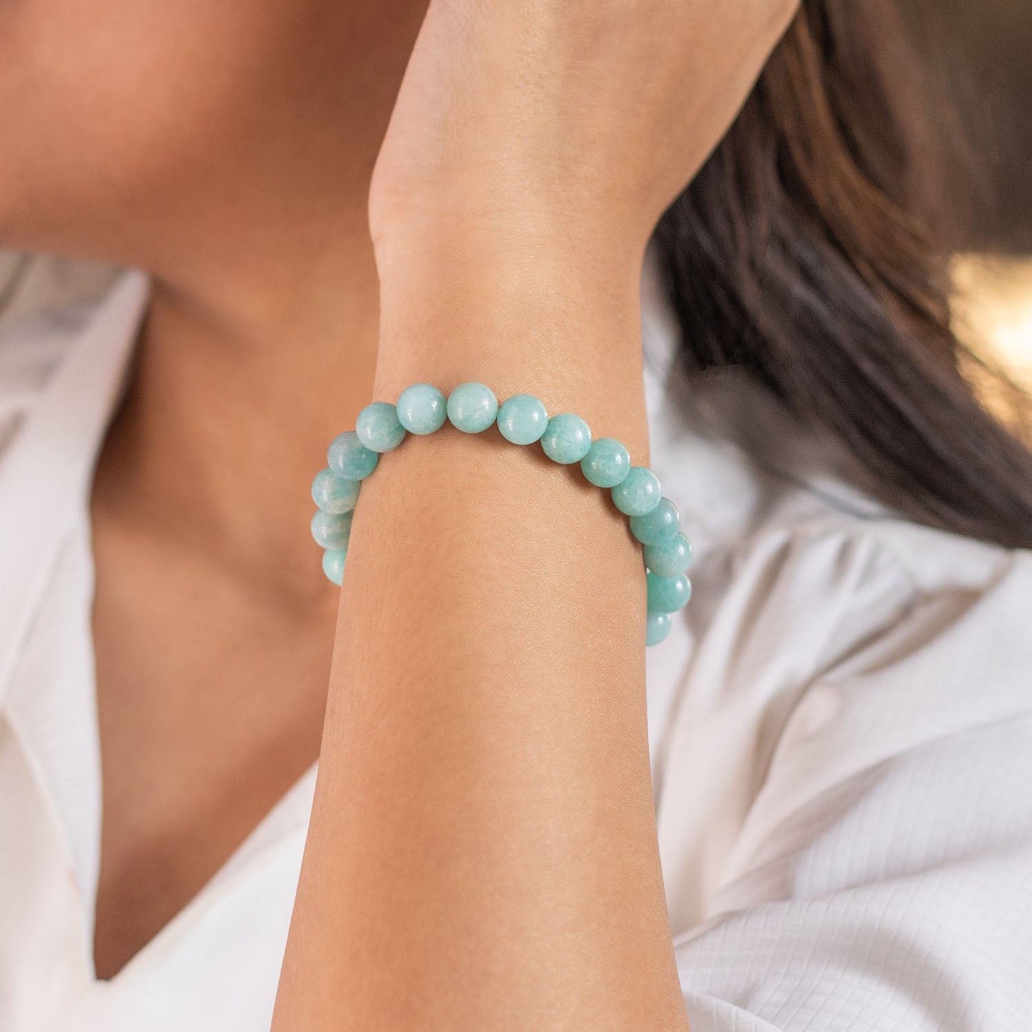 Serene Amazonite Natural Stone Elastic Bracelet 