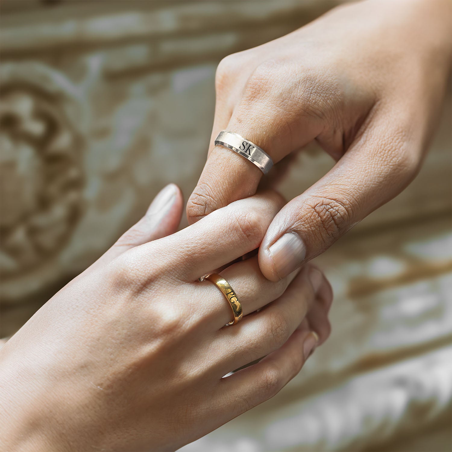 Personalised Silver and Gold Couple Ring