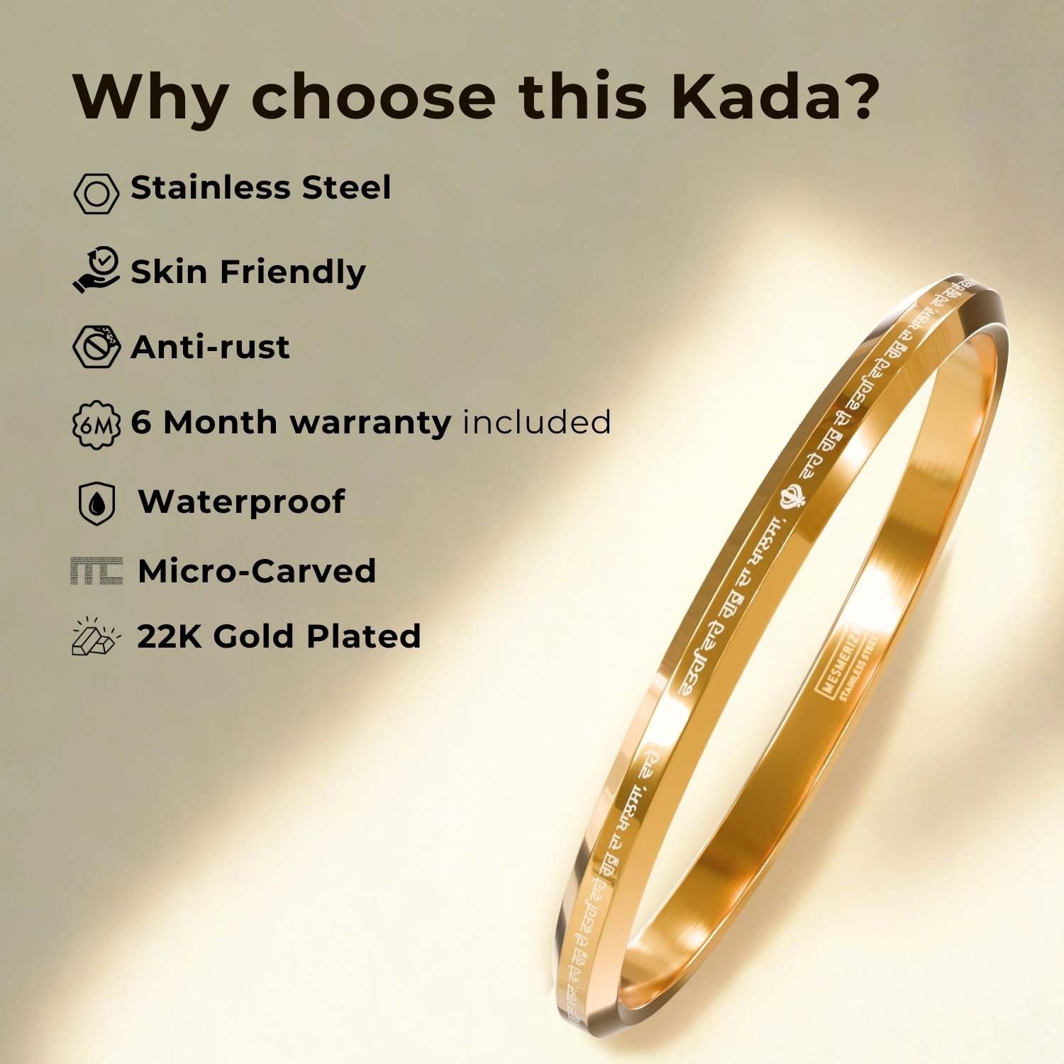 Round Flat Waheguru Ji Da Khalsa Kada Silver