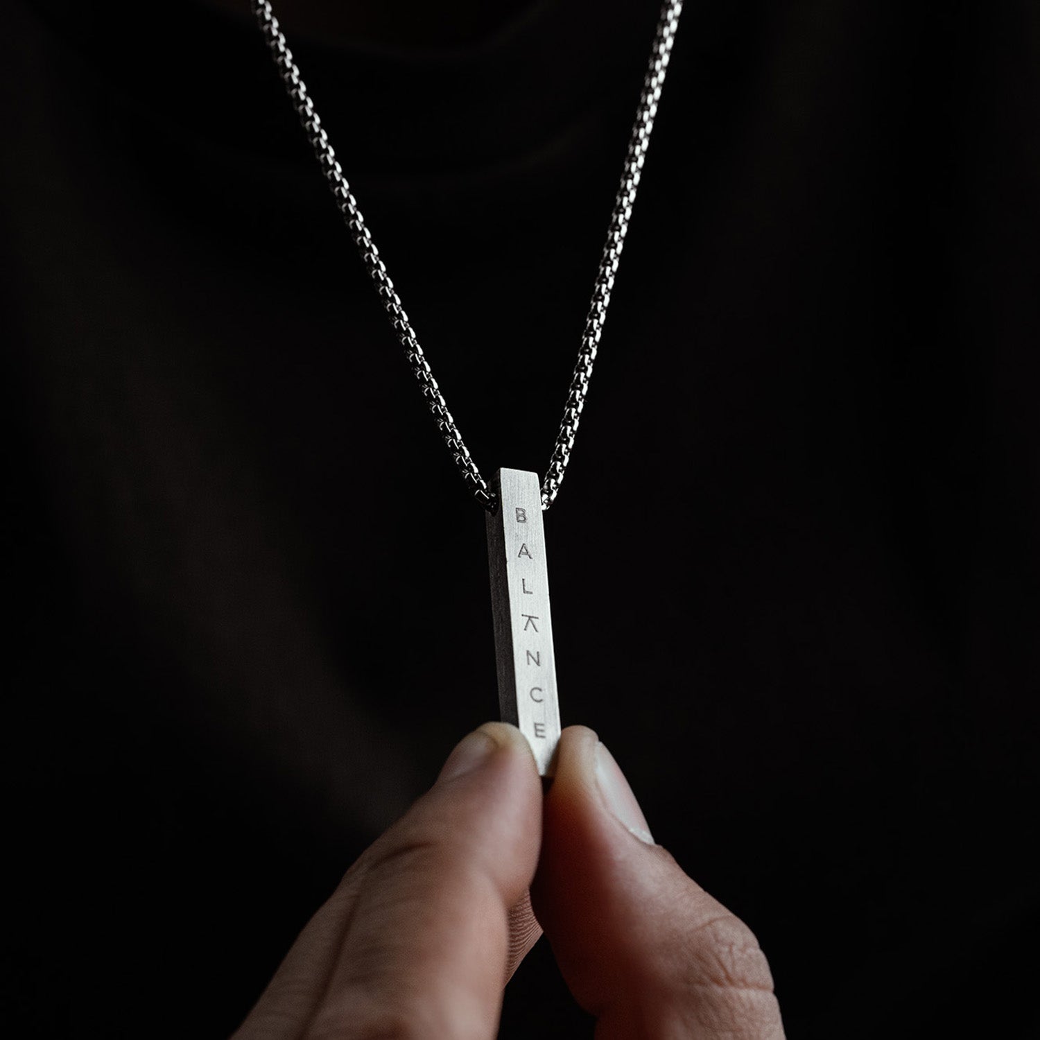 Silver Balance Motivational Bar Necklace