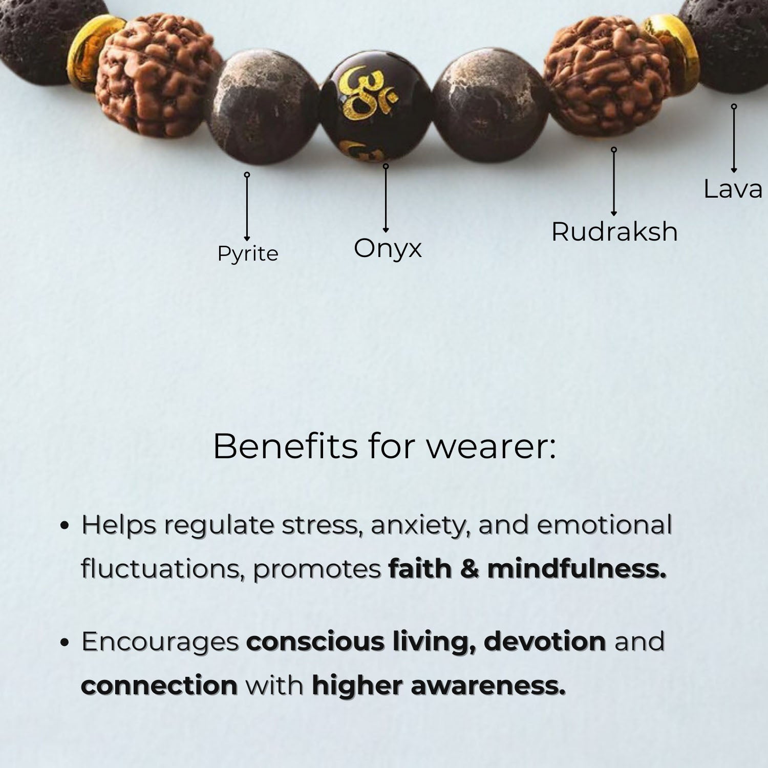 Natural Stone Jewellery Spiritual Pyrite Natural Stone OM Bracelet With Magsnap