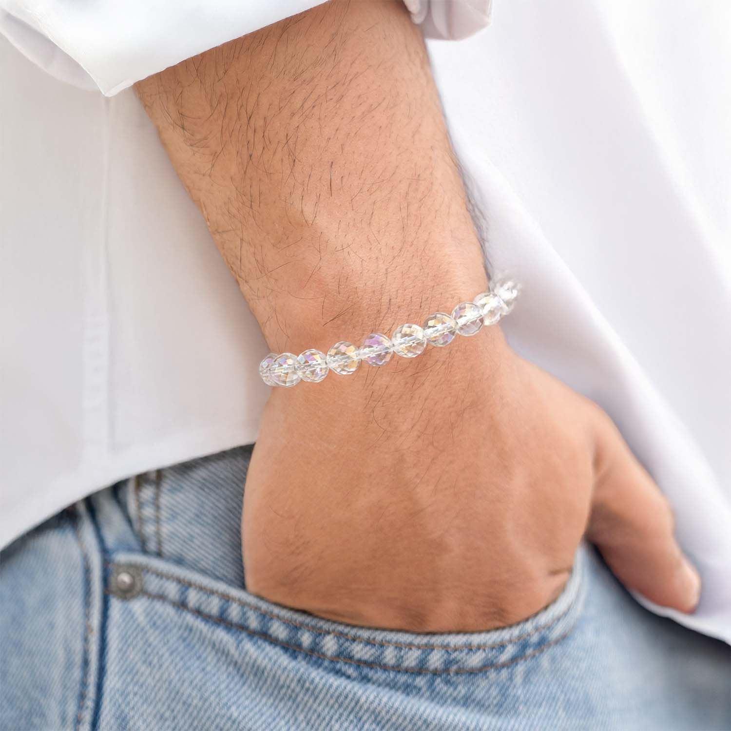 Starlit Aura Quartz Natural Stone Bracelet with Elastic