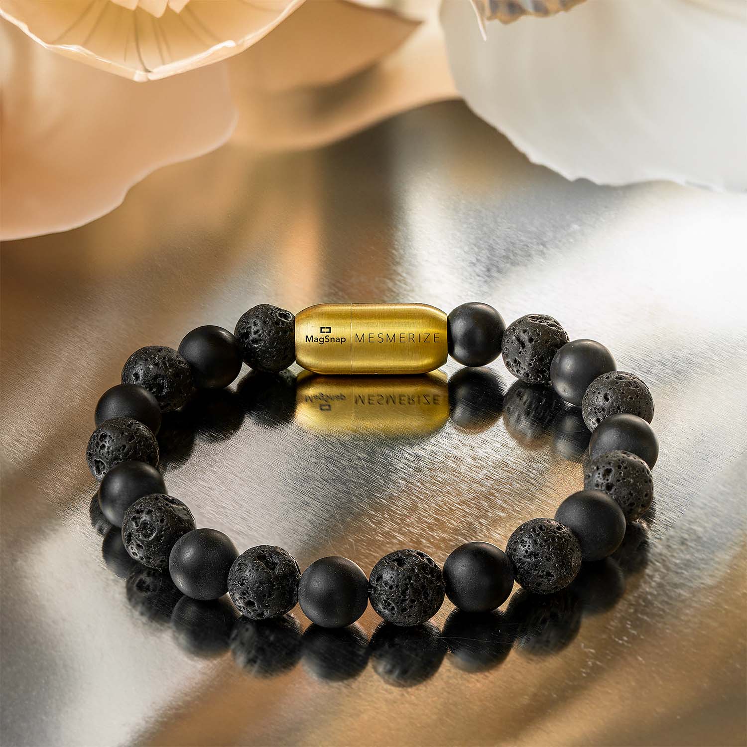 Natural Stone Jewellery Stealth Matte Black Onyx and Lava Natural Stone Bracelet with Magsnap