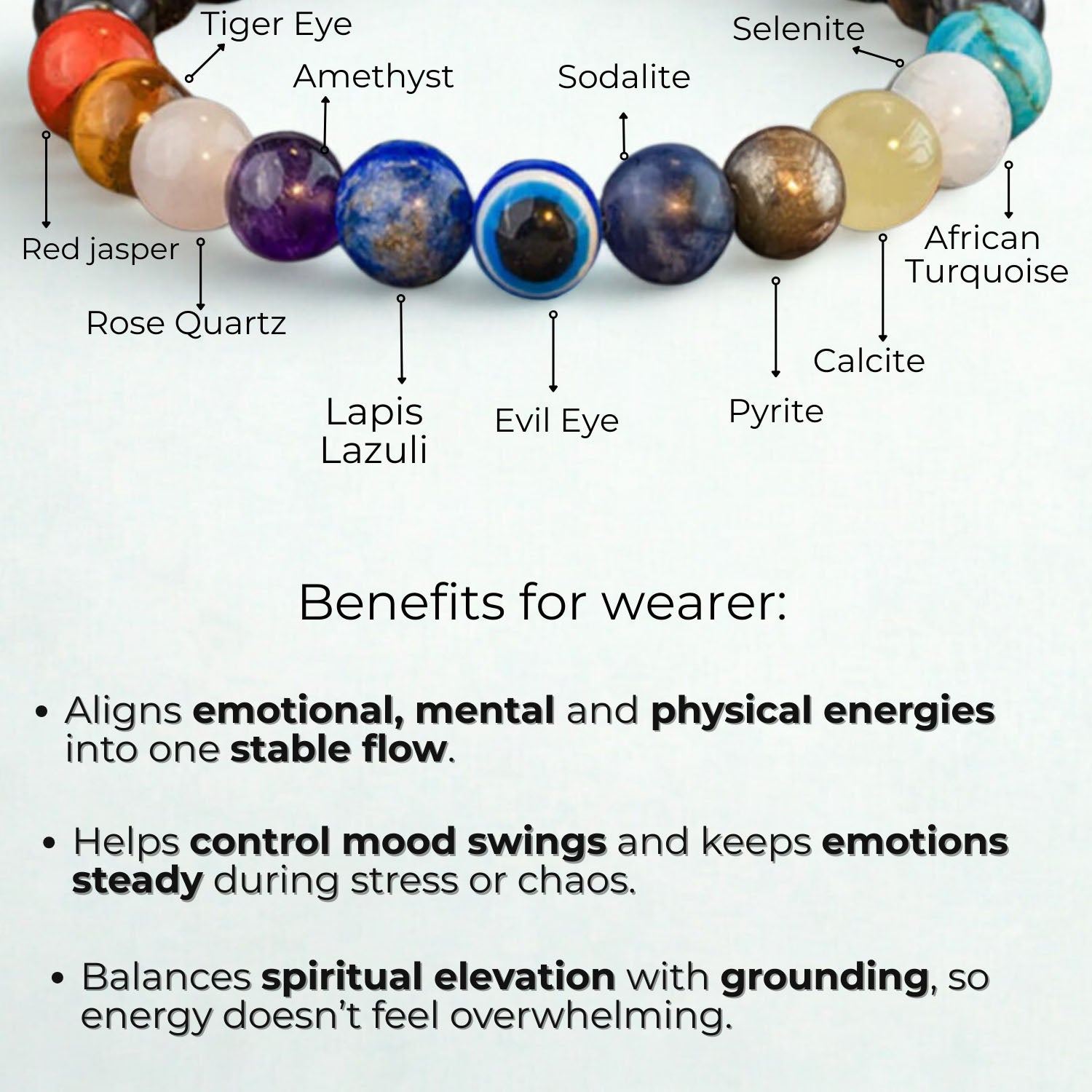 Super 11 Chakra Natural Stone Elastic Bracelet