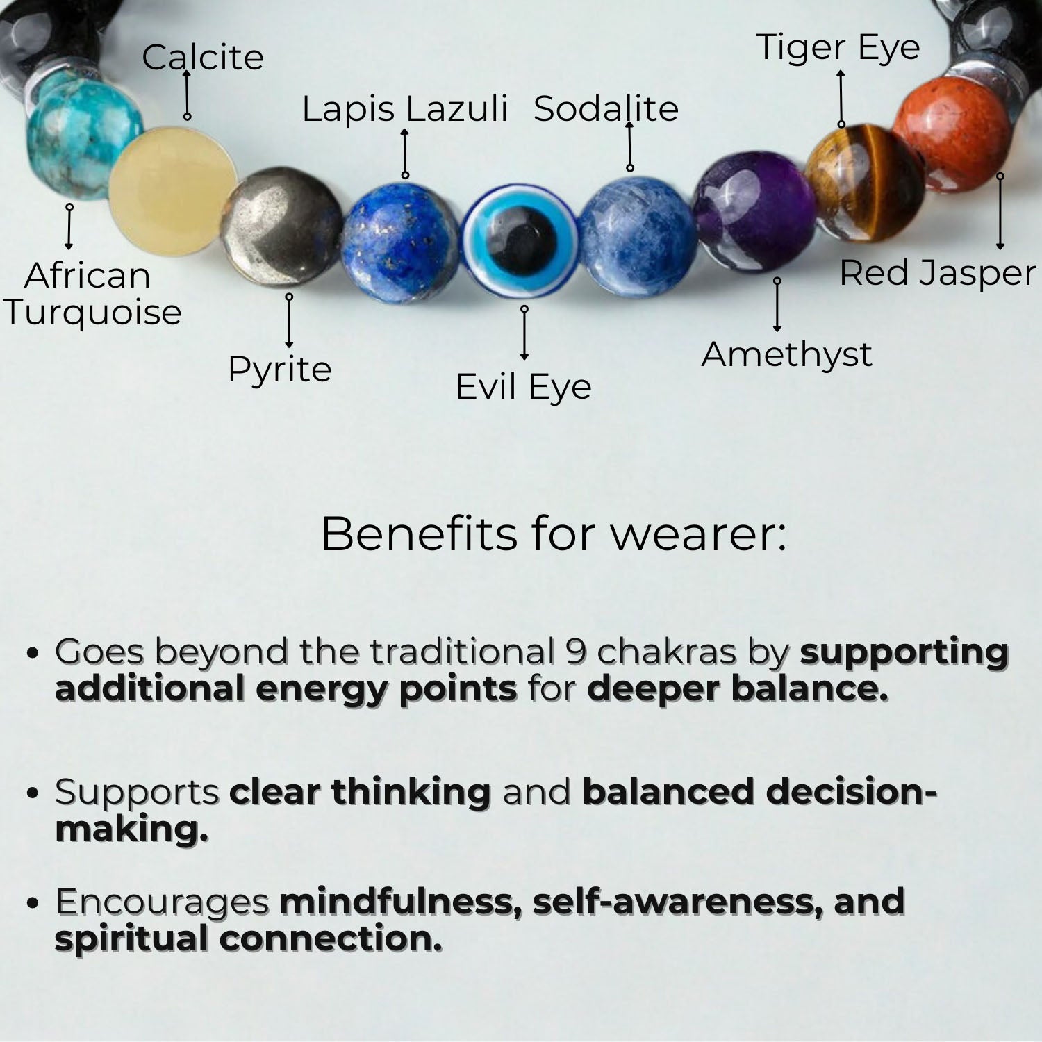 Natural Stone Jewellery Super 9 Chakra Natural Stone Bracelet with Magsnap