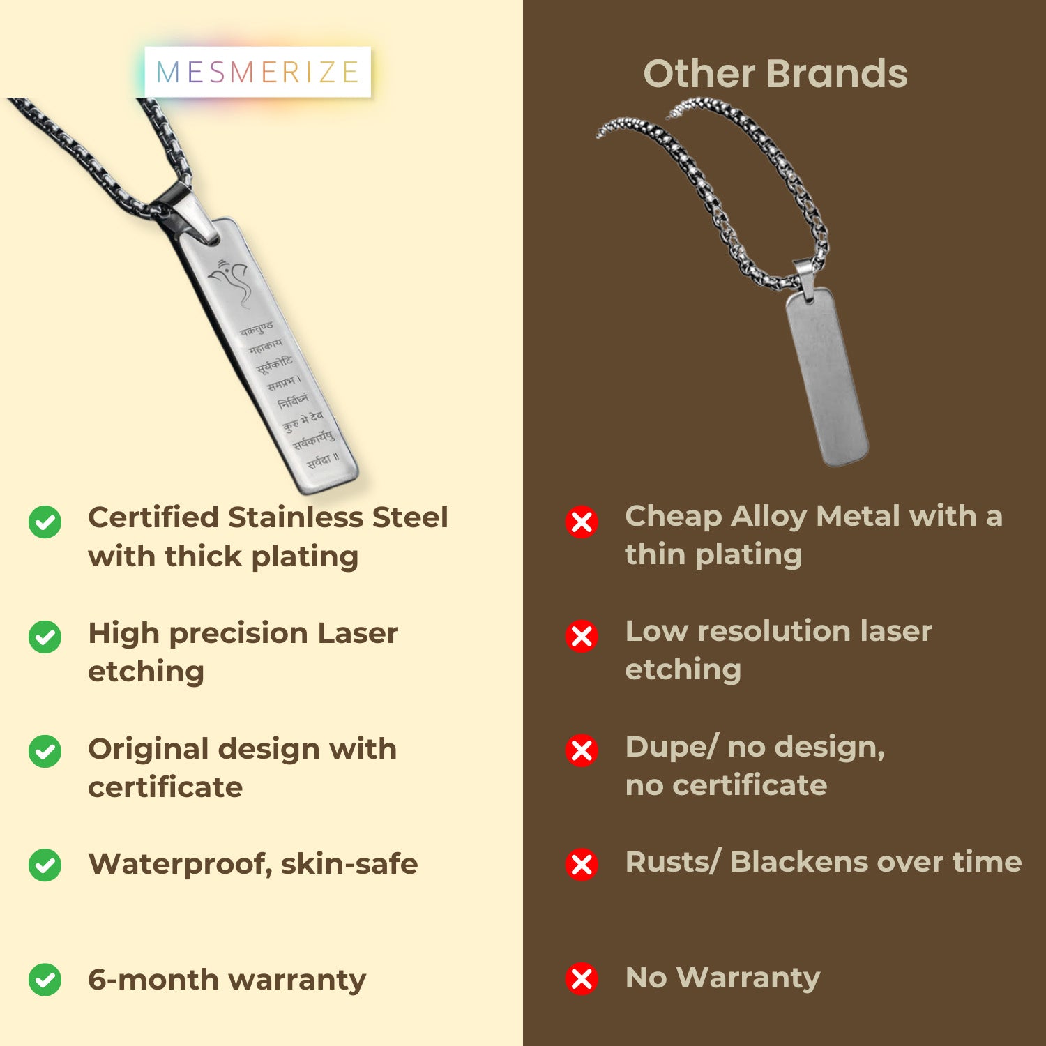 Devotional Ganpati Shloka Mini Tag Necklace Silver