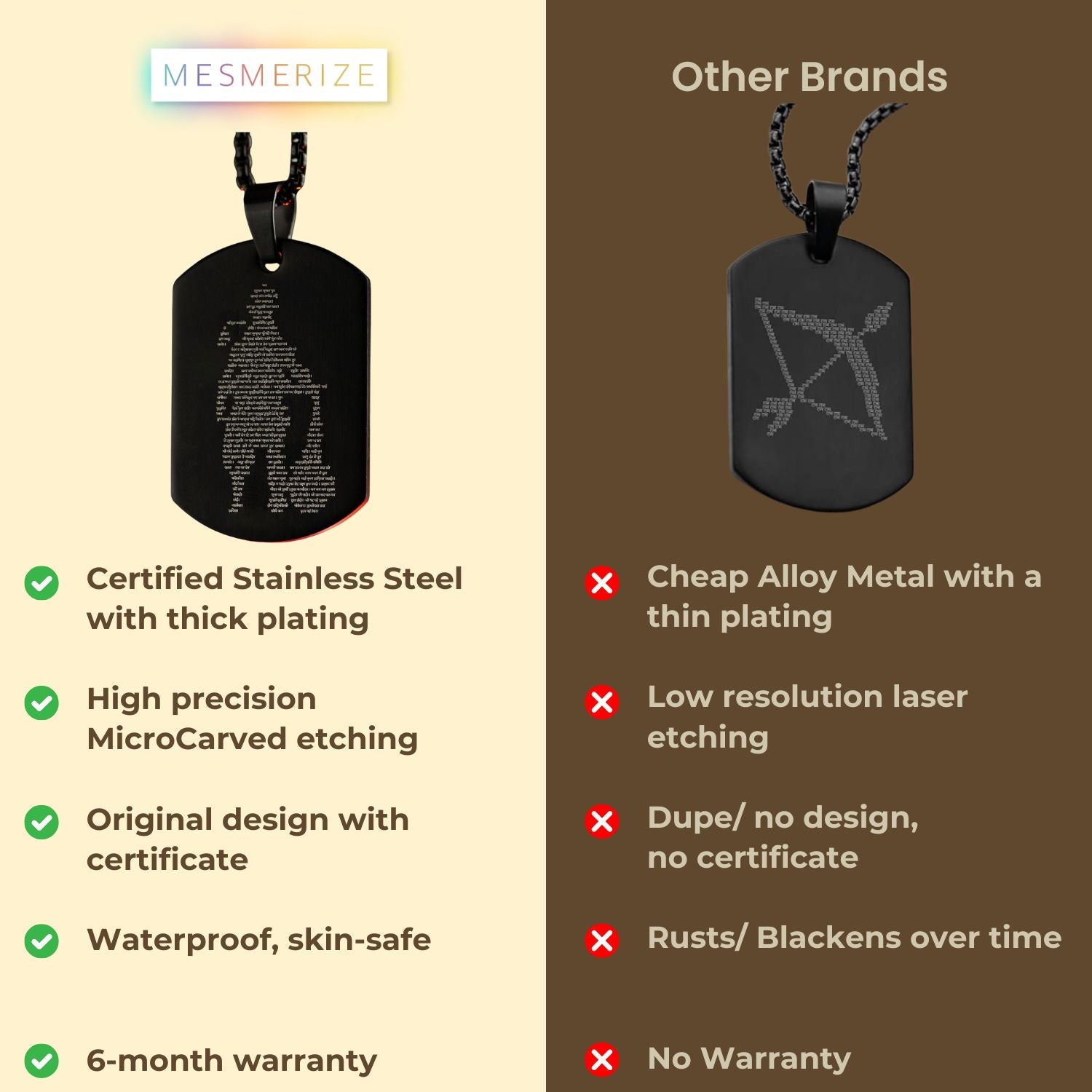 Black Hanuman Chalisa MicroCarved Tag Necklace