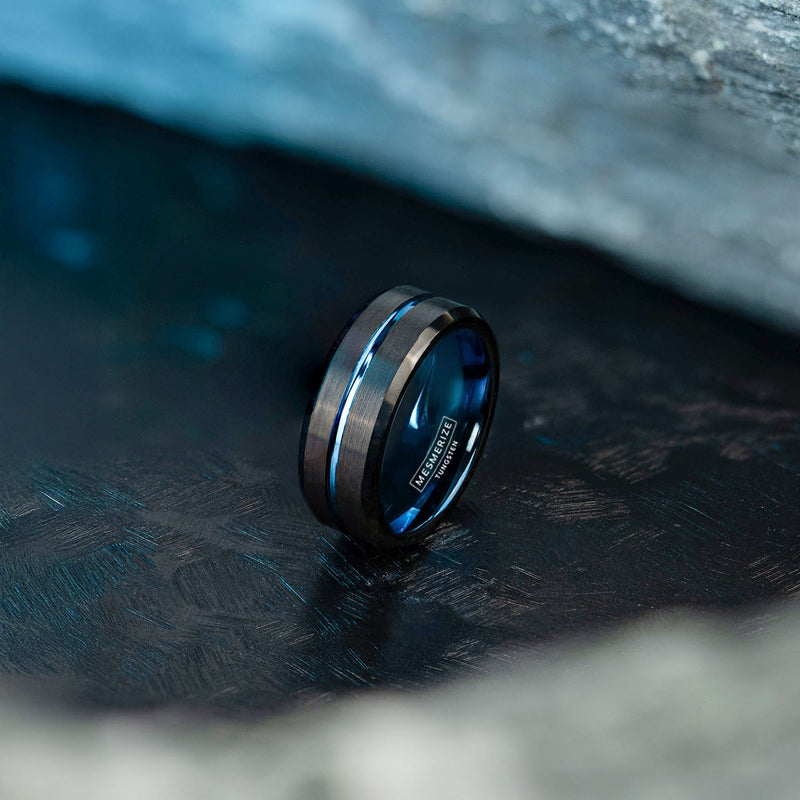 Blue Streak Tungsten Ring