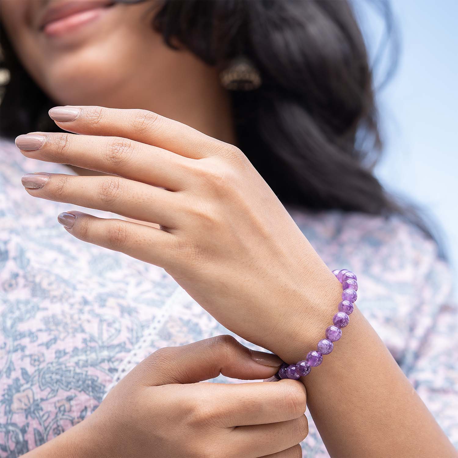 Natural Stone Jewellery Bracelet Amethyst Elastic