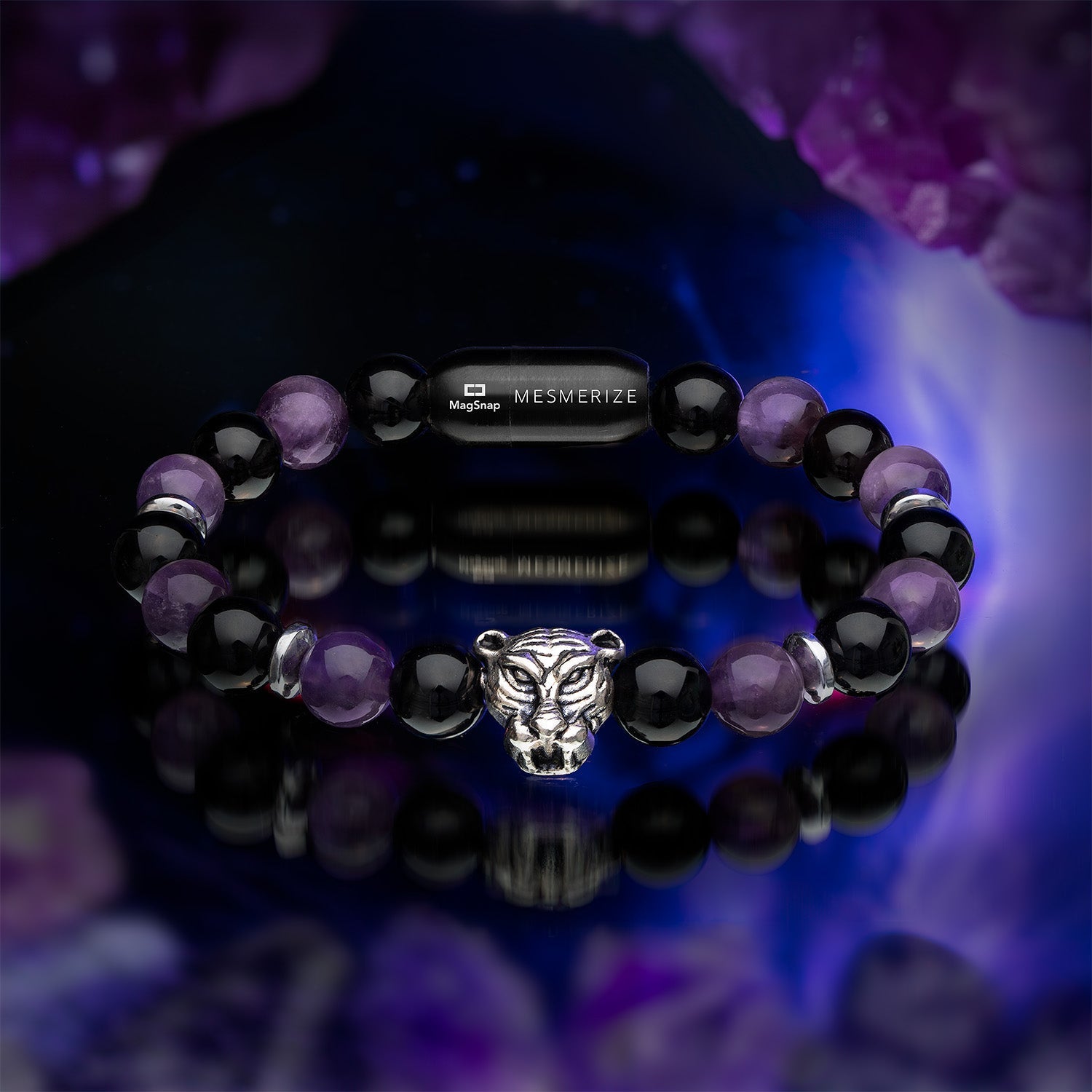 Natural Stone Jewellery Wellness Gloss Onyx and Amethyst Natural Stone Bracelet With Magsnap