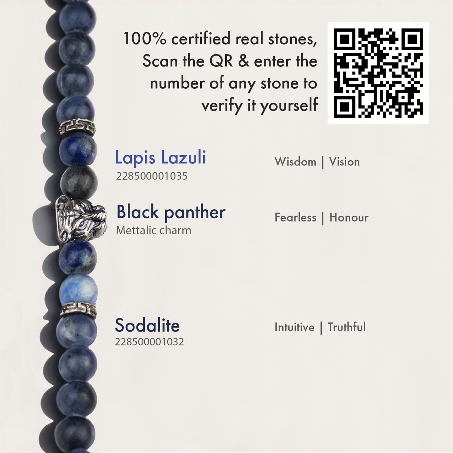 Natural Stone Jewellery Wisdom Lapis Lazuli Natural Stone Panther Bracelet With Magsnap