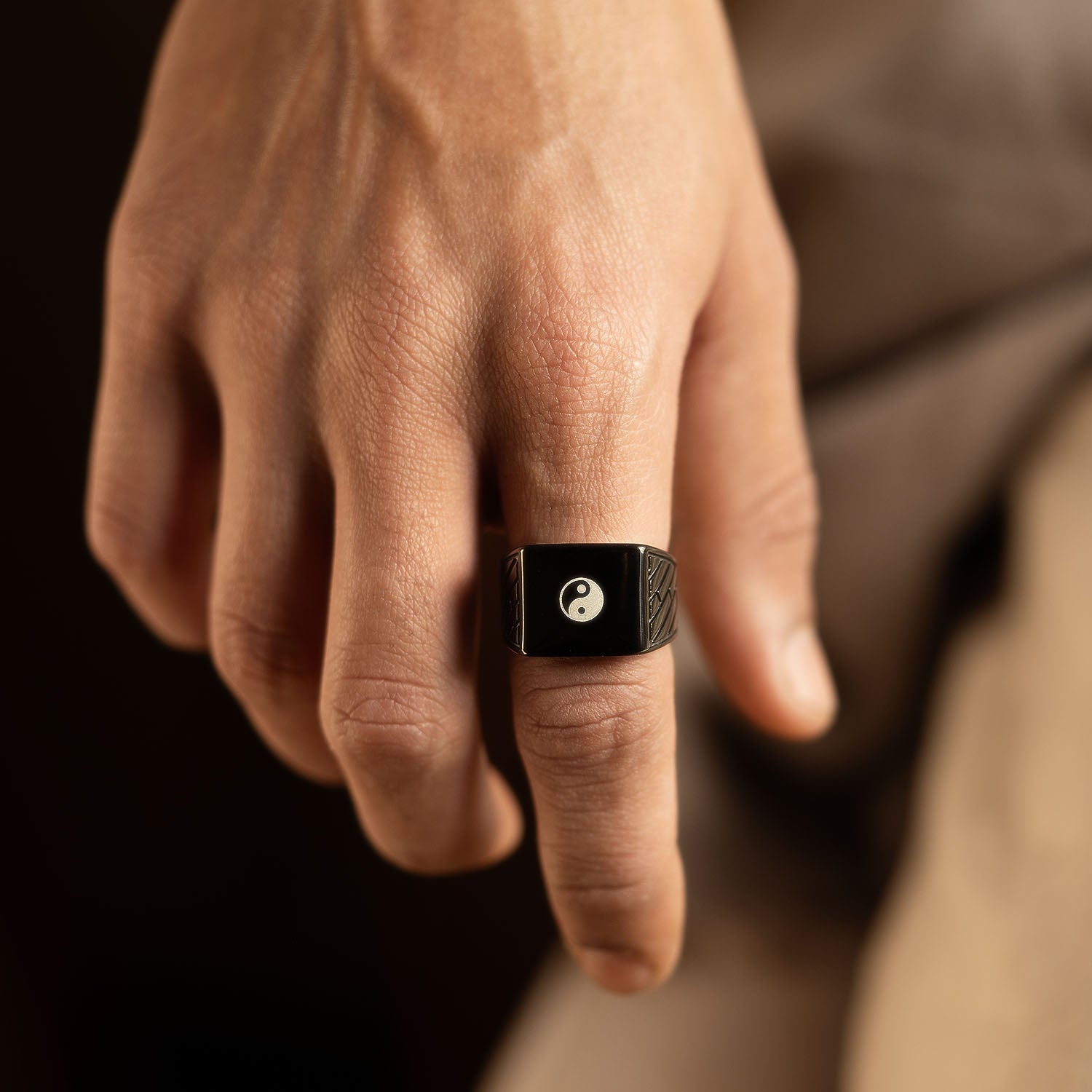 Spiritual Black Hercules Ring Om Yin Yang