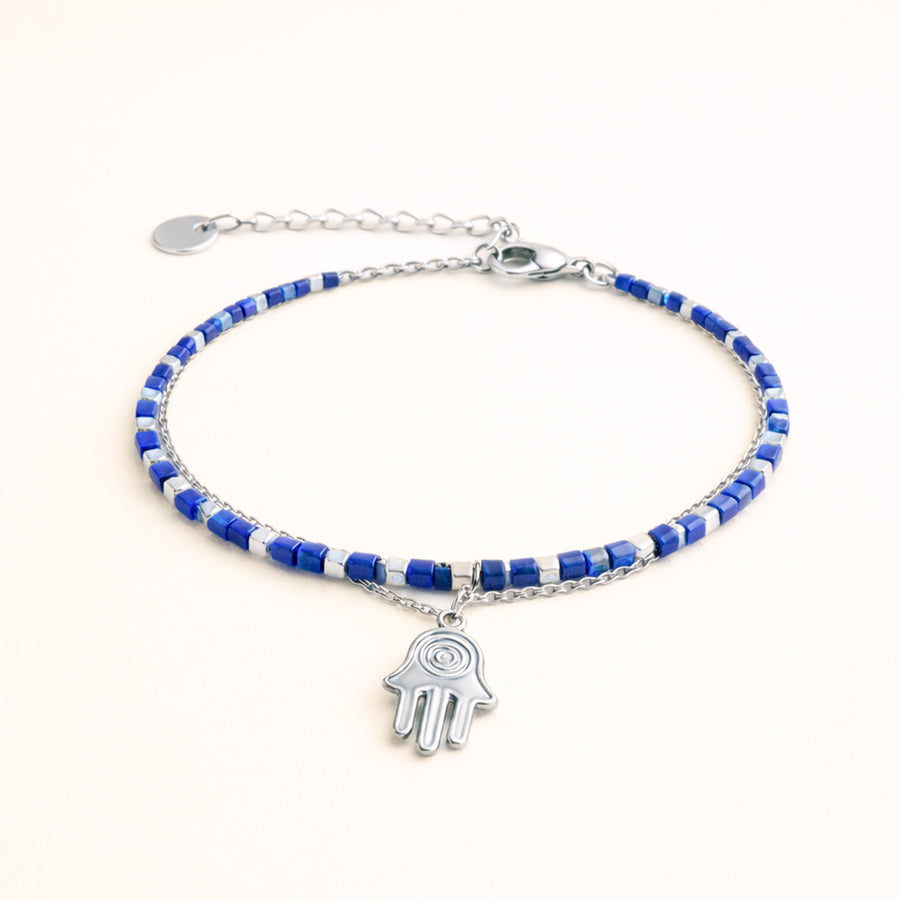 Zaria Layered Silver Bracelet with Lapis Lazuli Beads