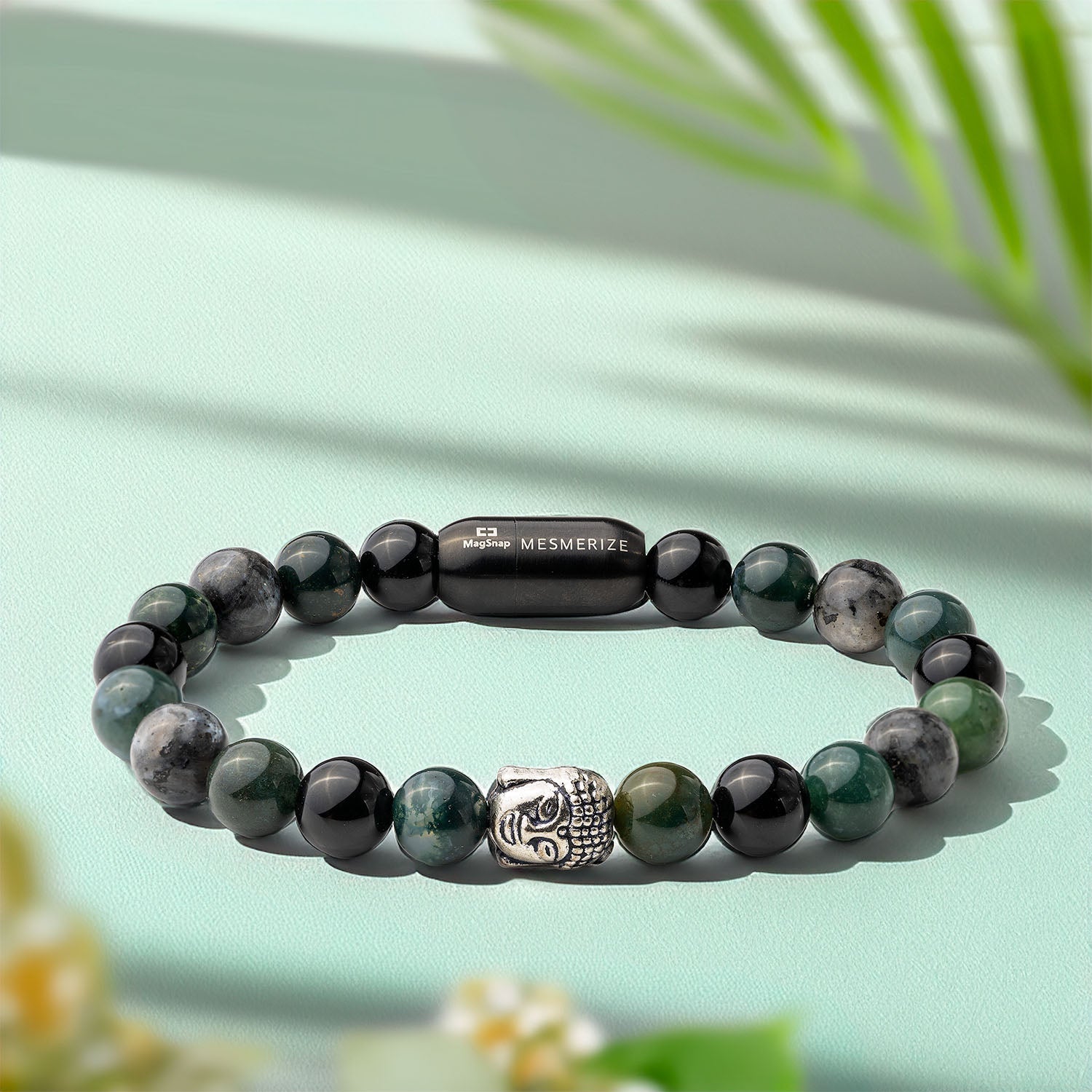 Natural Stone Jewellery Zen Moss Agate Natural Stone Natural Stone Buddha Bracelet With Magsnap