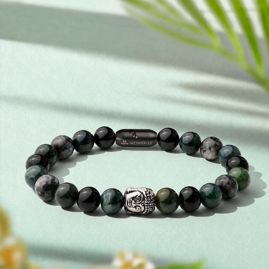 Zen Moss Agate Natural Stone Buddha Bracelet