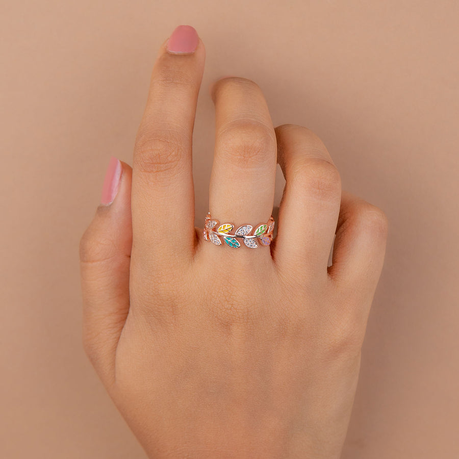 Rose Gold Multi Diamond Leaf Ring