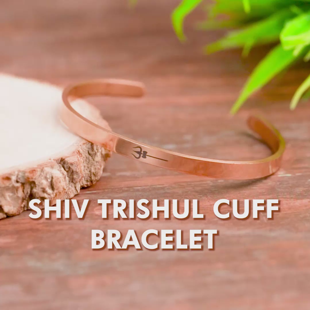 Shiv Trishul Gloss Cuff Adjustable Bracelet Silver