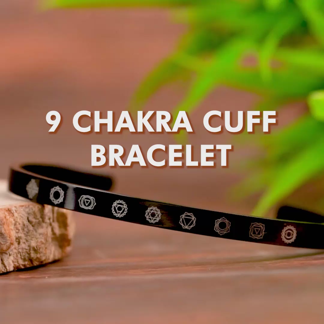 9 Chakra Gloss Cuff Adjustable Bracelet Black