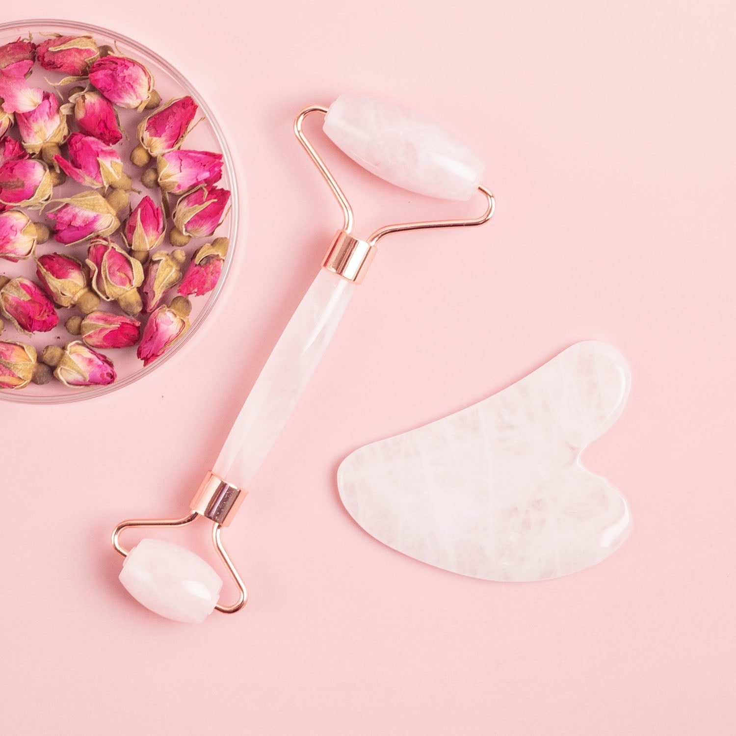 Rose Quartz face roller gua sha combo